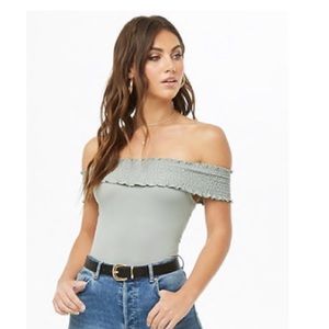 forever 21 sage green off the shoulder bodysuit